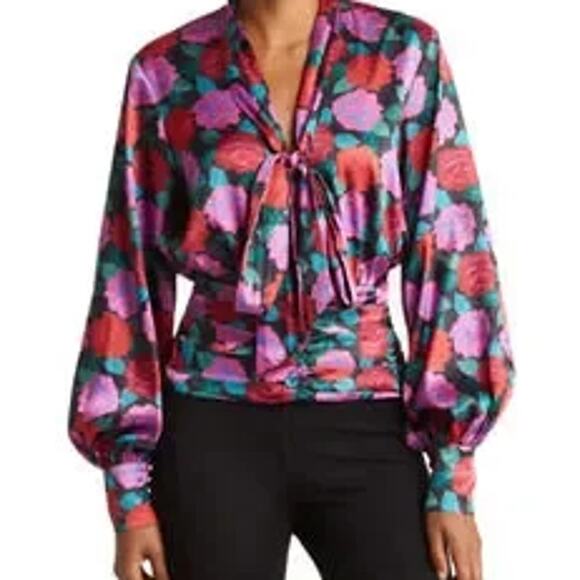 Ronny Kobo Floral Satin Eden Blouse sz XS NEW - Picture 1 of 4